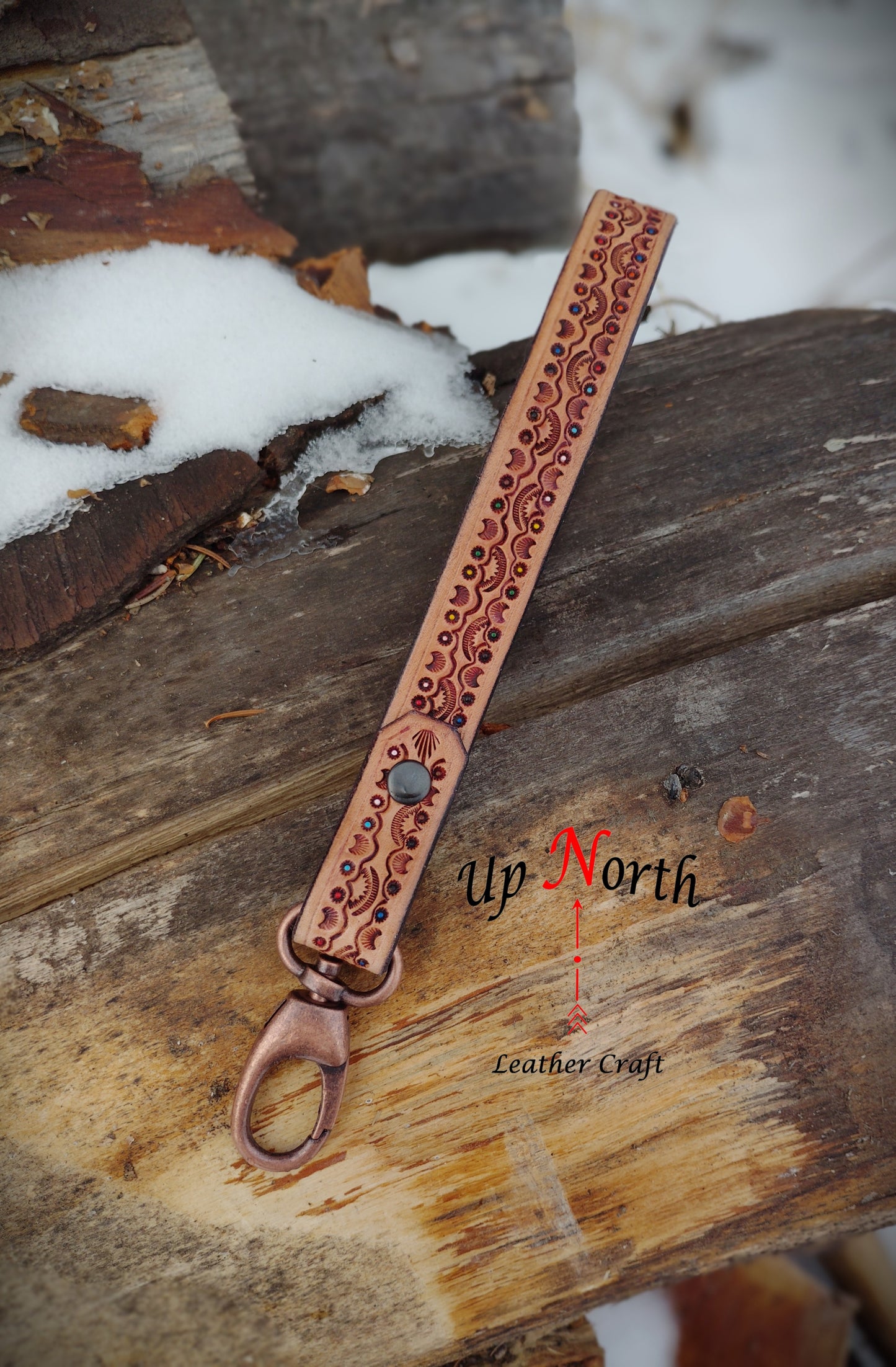 (10LA25) Leather Lanyard - Sun and Waves