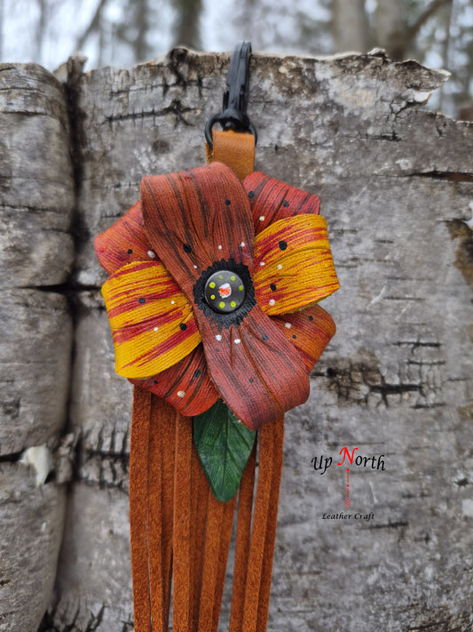 (10PC26) Leather Flower Purse Charm - Paprika