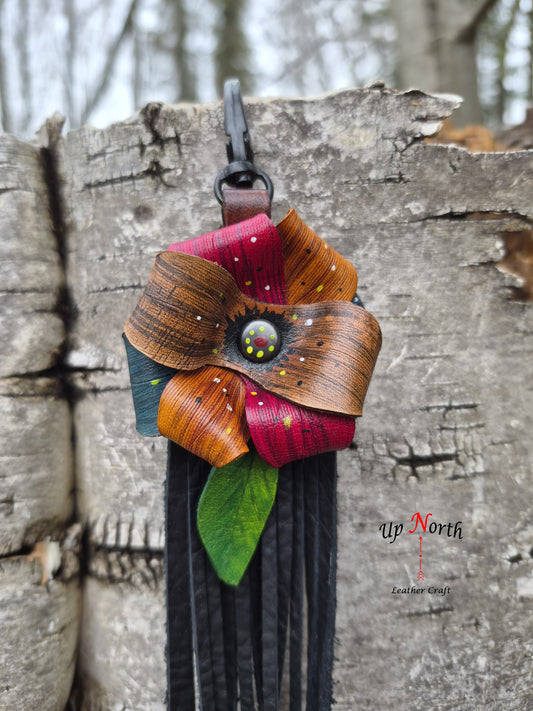 (11PC26) Leather Flower Purse Charm - Gem Stones