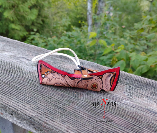 (12OC25) Leather Canoe Ornament - White Dot