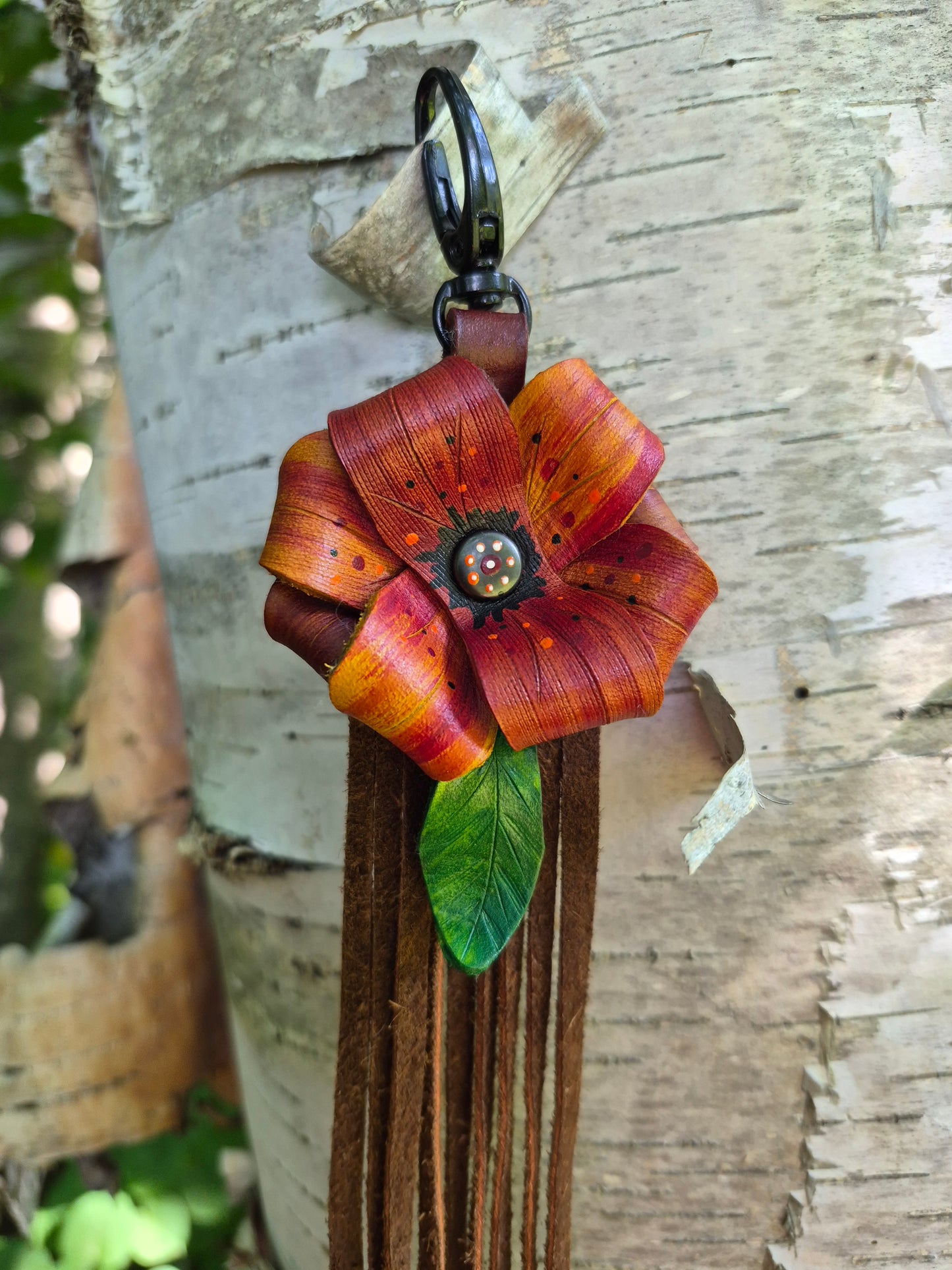 (12PC26) Leather Flower Purse Charm - Red Mesa