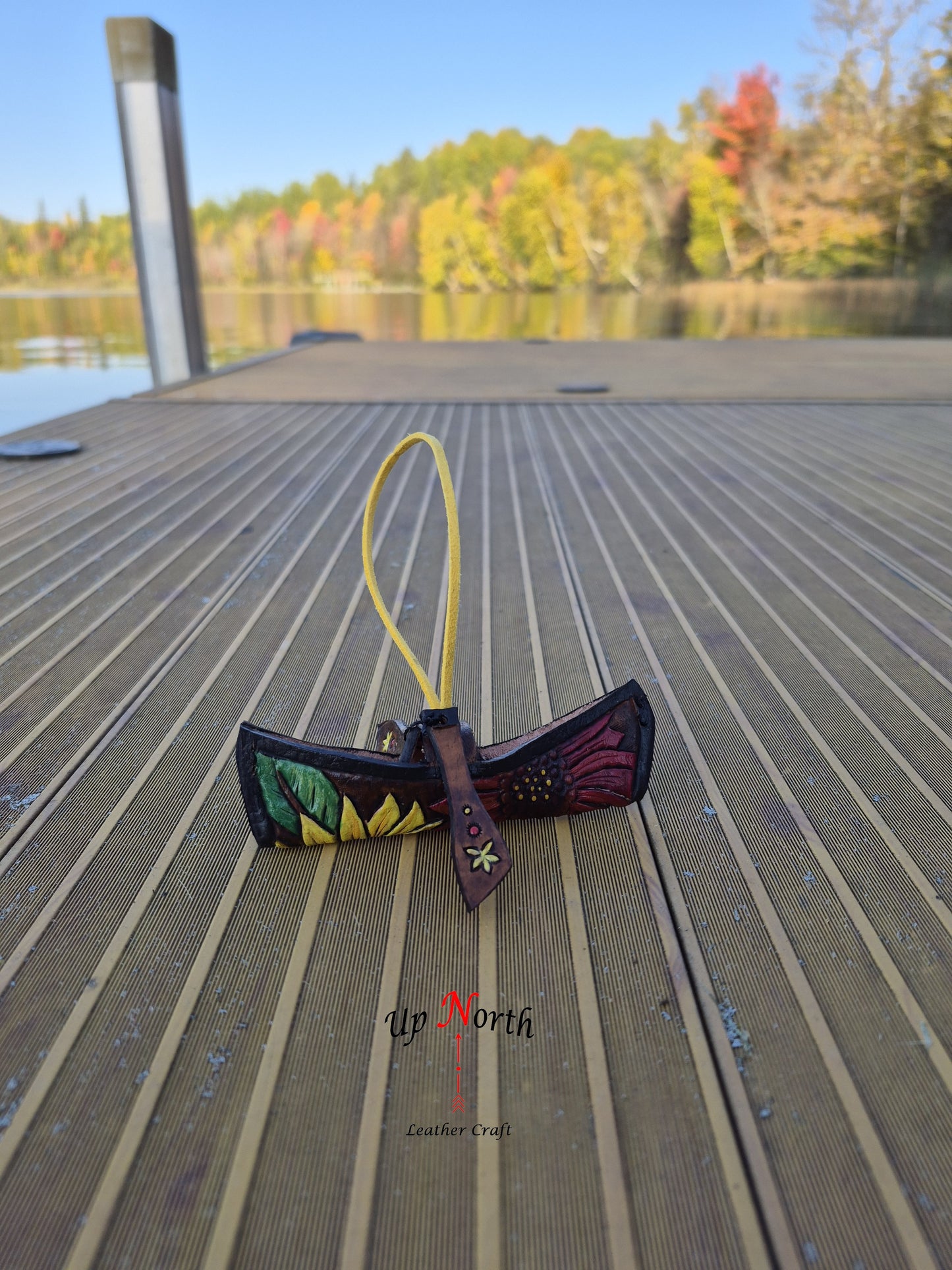 (13OC25) Leather Canoe Ornament - Sunflowers