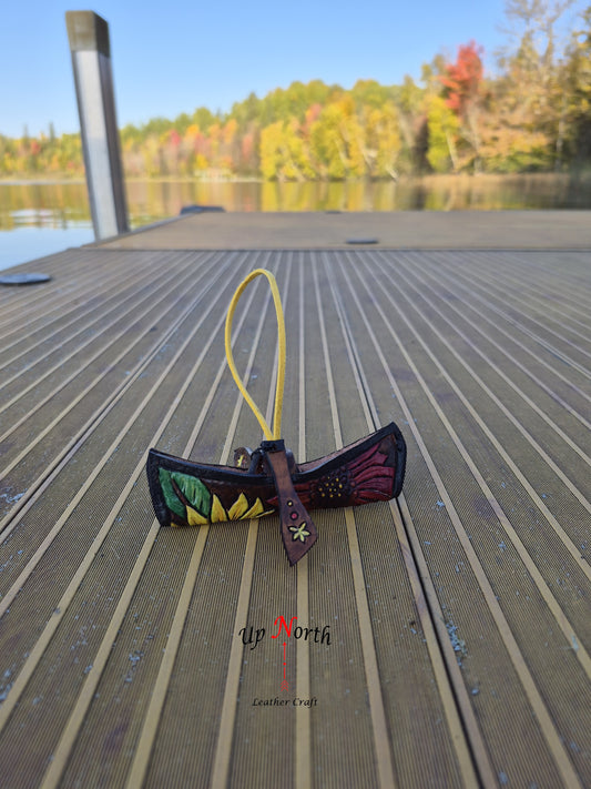 (13OC25) Leather Canoe Ornament - Sunflowers