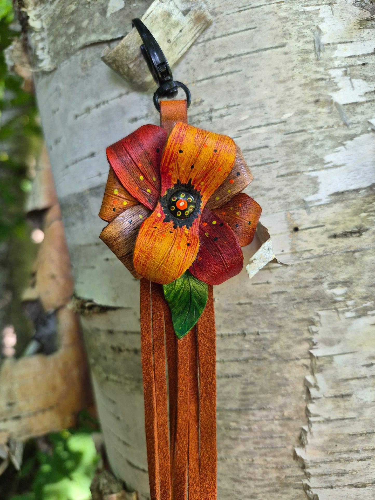(13PC26) Leather Flower Purse Charm - Spicy!