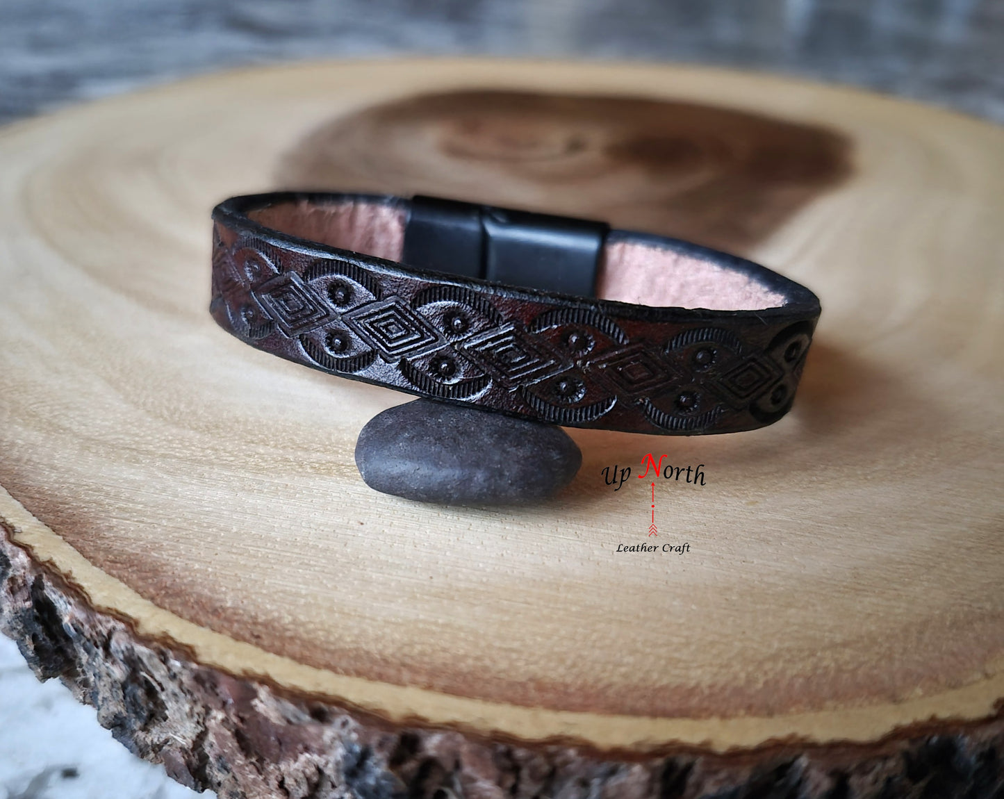 (14BR25) Leather Bracelet - Dark Chocolate Geometric