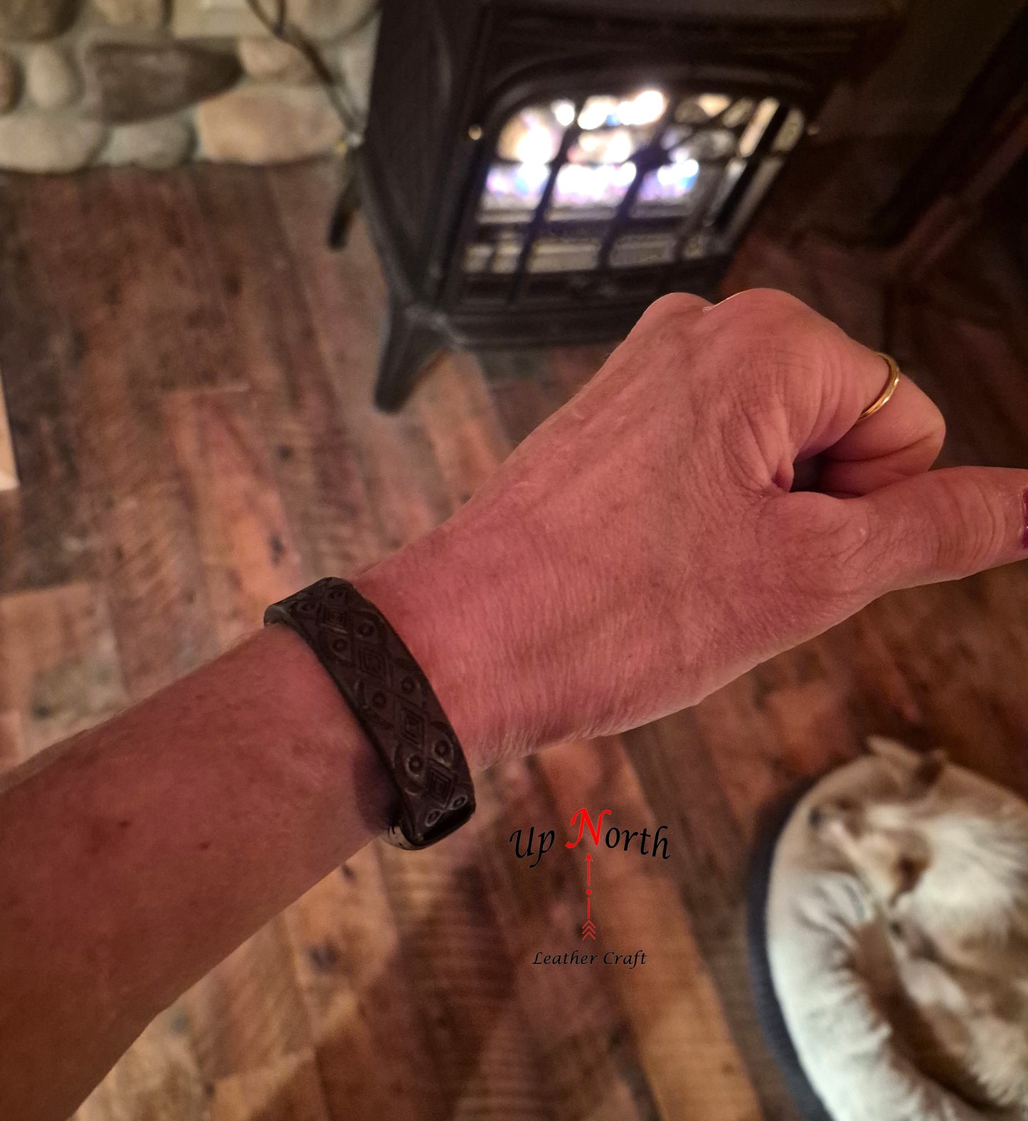 (14BR25) Leather Bracelet - Dark Chocolate Geometric