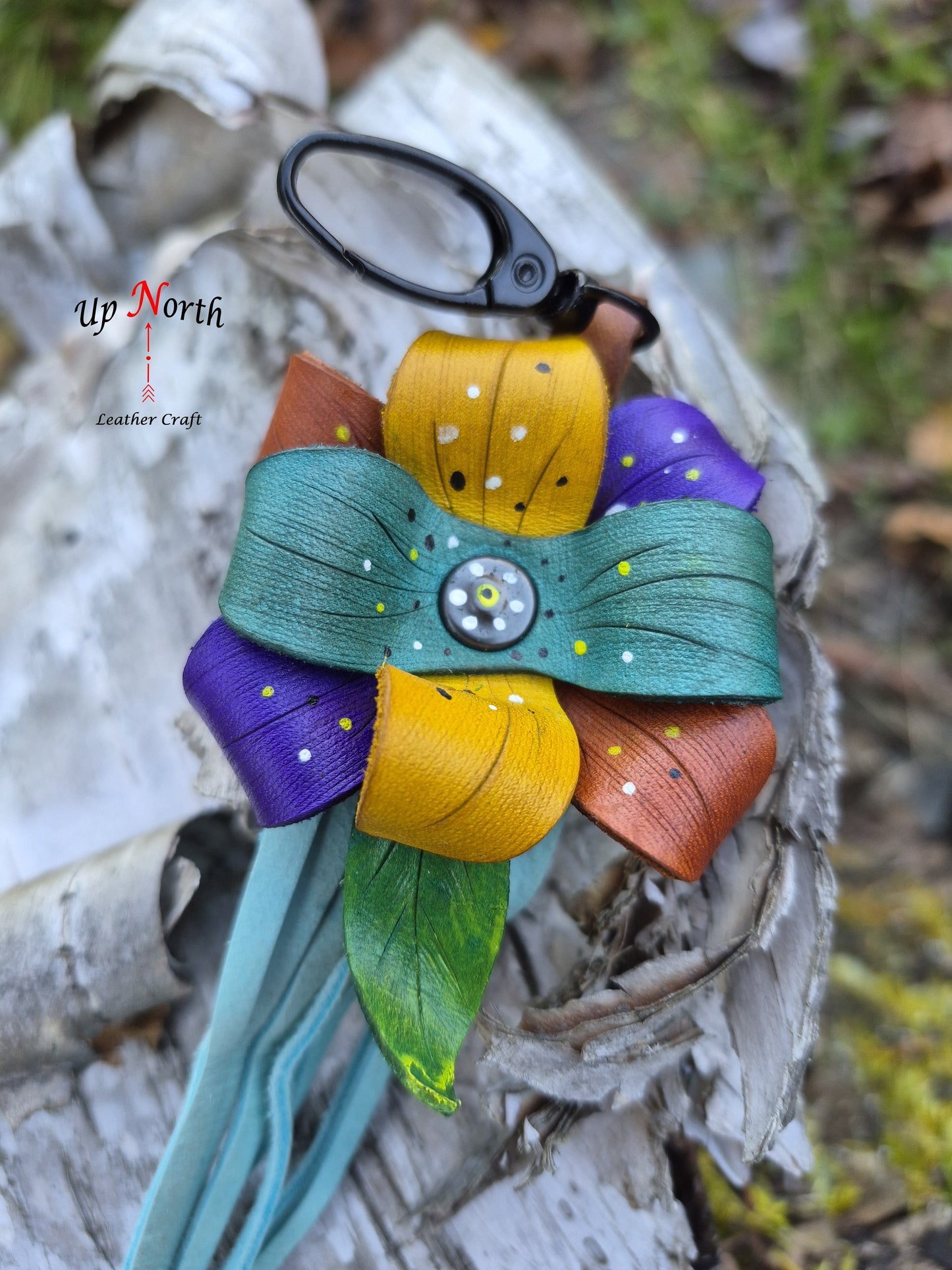 (14PC25) Leather Flower Purse Charm - Ocean Breeze