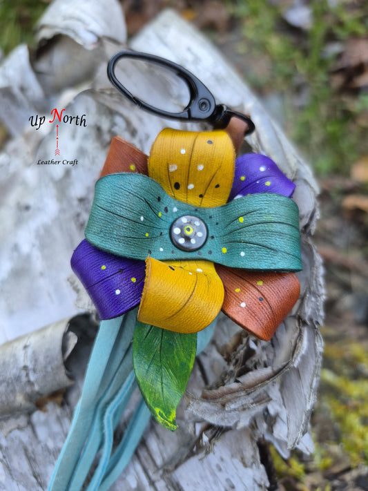 (14PC25) Leather Flower Purse Charm - Ocean Breeze