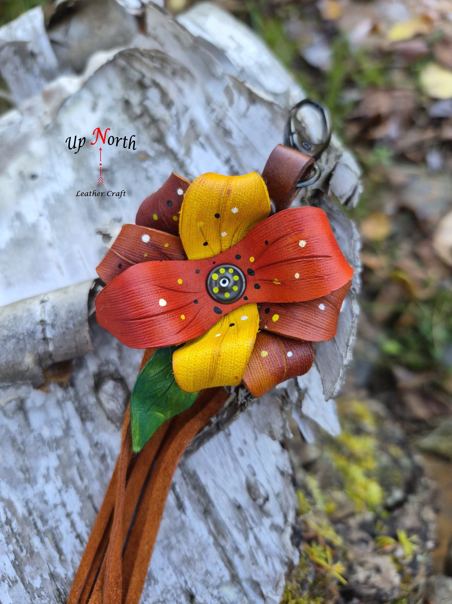 (15PC25) Leather Flower Purse Charm - Sunset