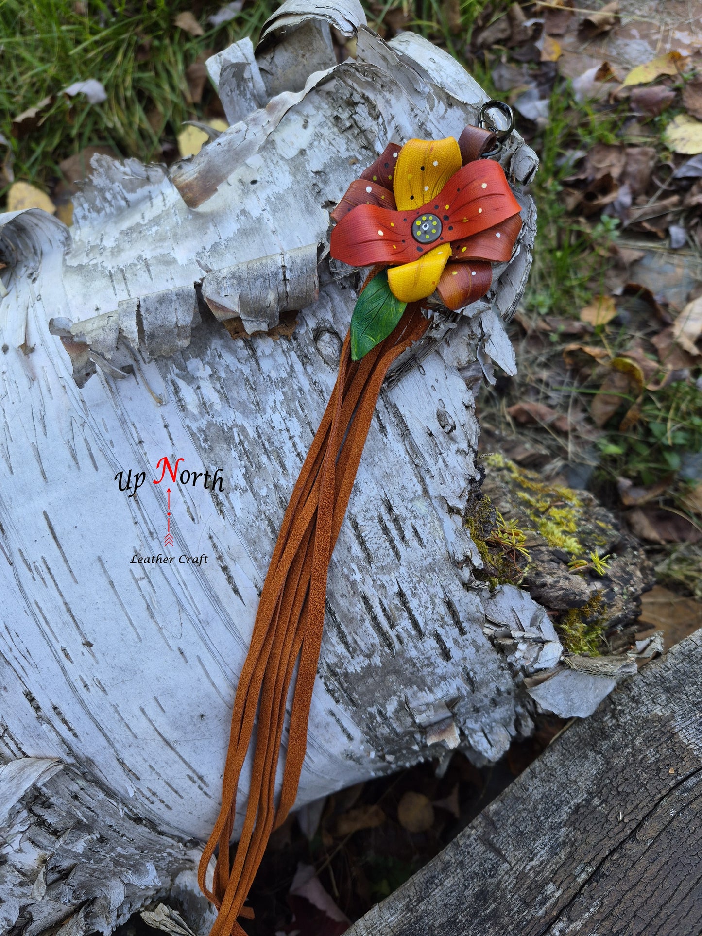 (15PC25) Leather Flower Purse Charm - Sunset