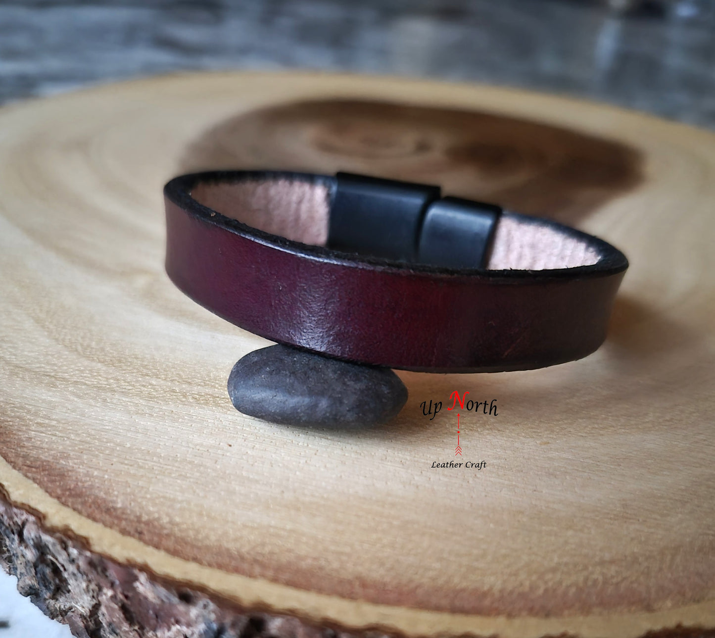 (16BR25) Leather Bracelet - Ruby Red