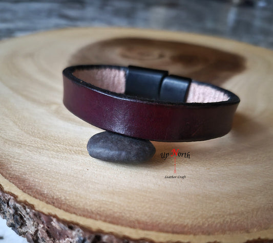 (16BR25) Leather Bracelet - Ruby Red