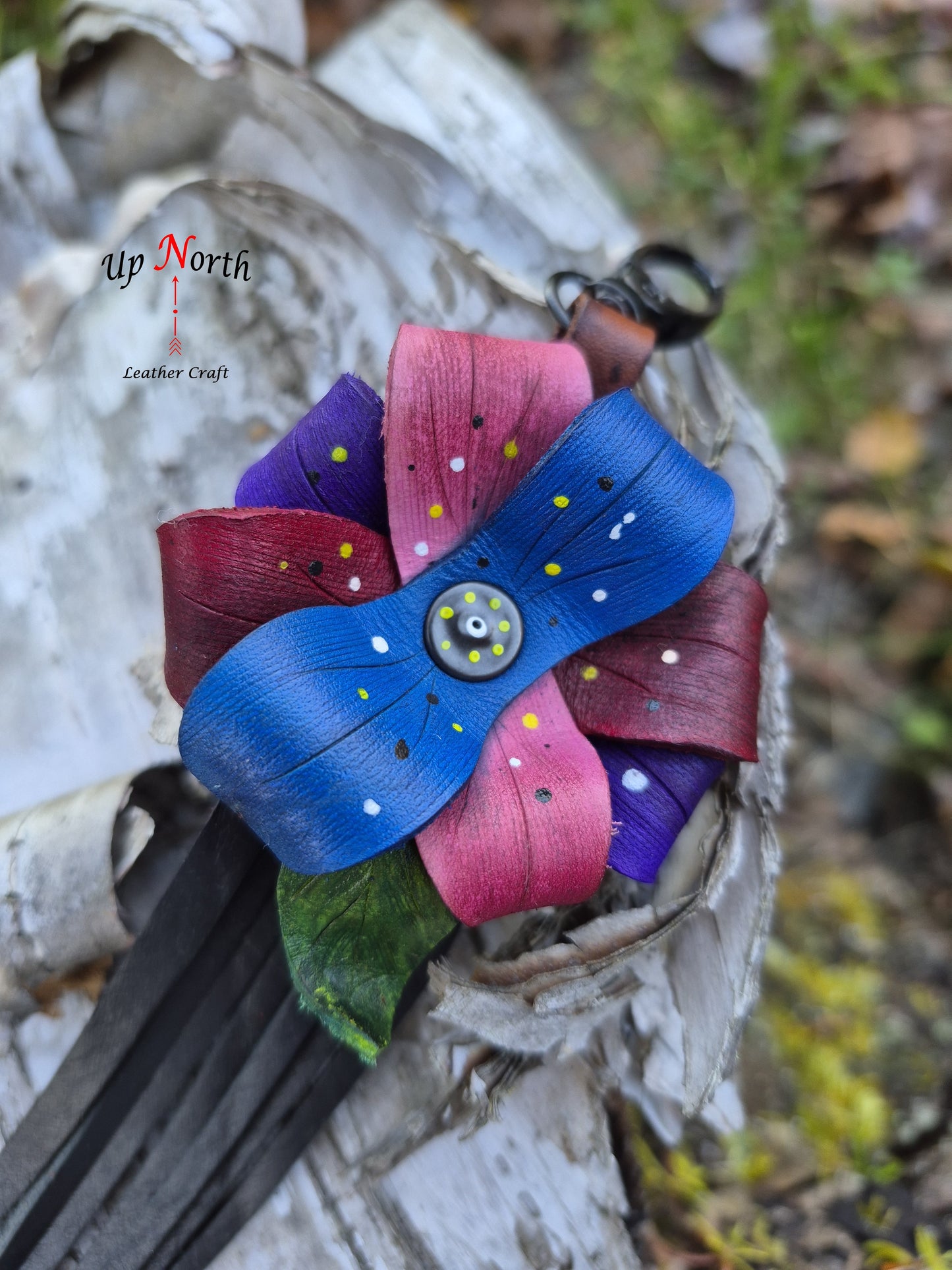 (16PC25) Leather Flower Purse Charm - Black Velvet