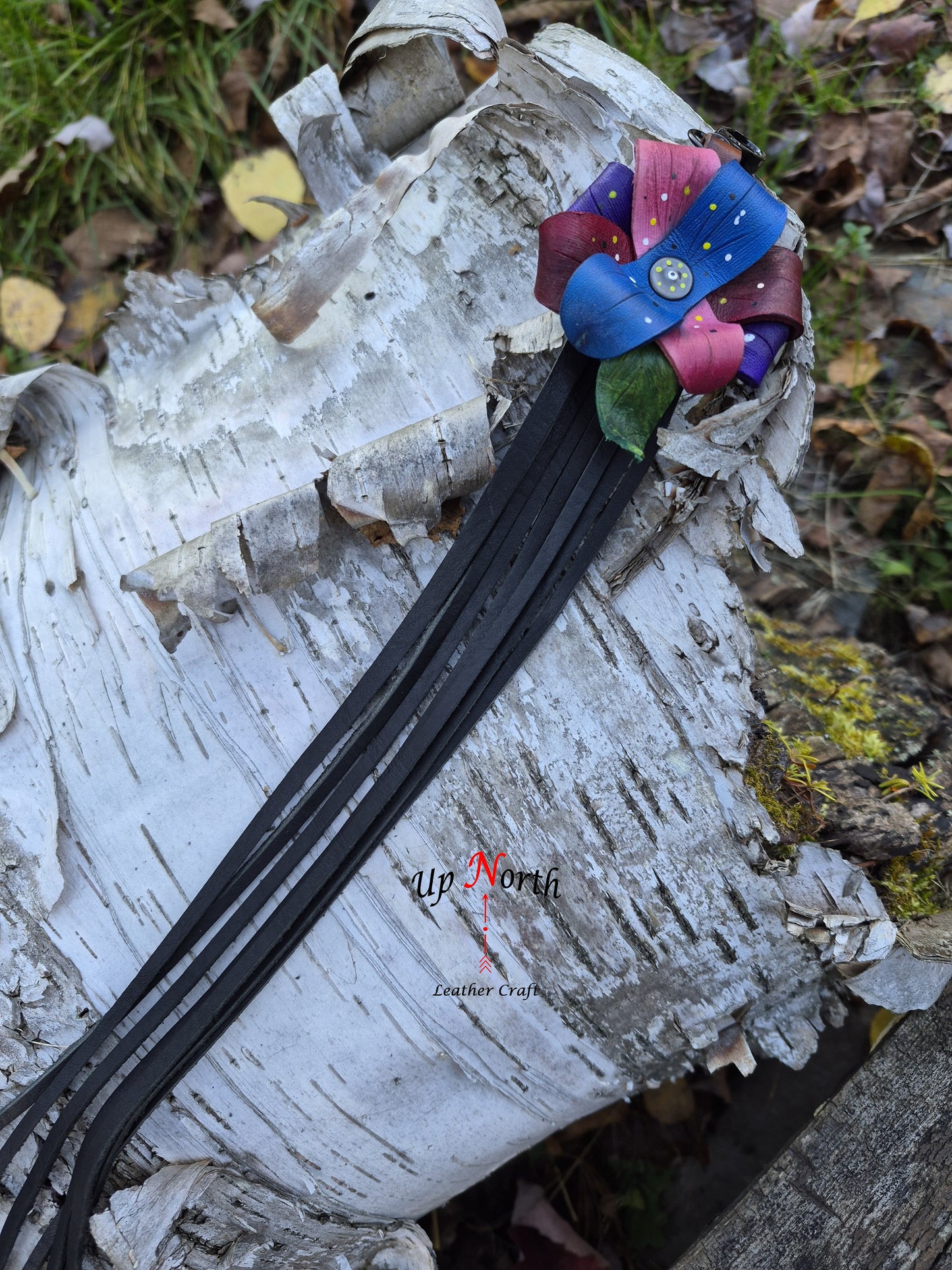 (16PC25) Leather Flower Purse Charm - Black Velvet