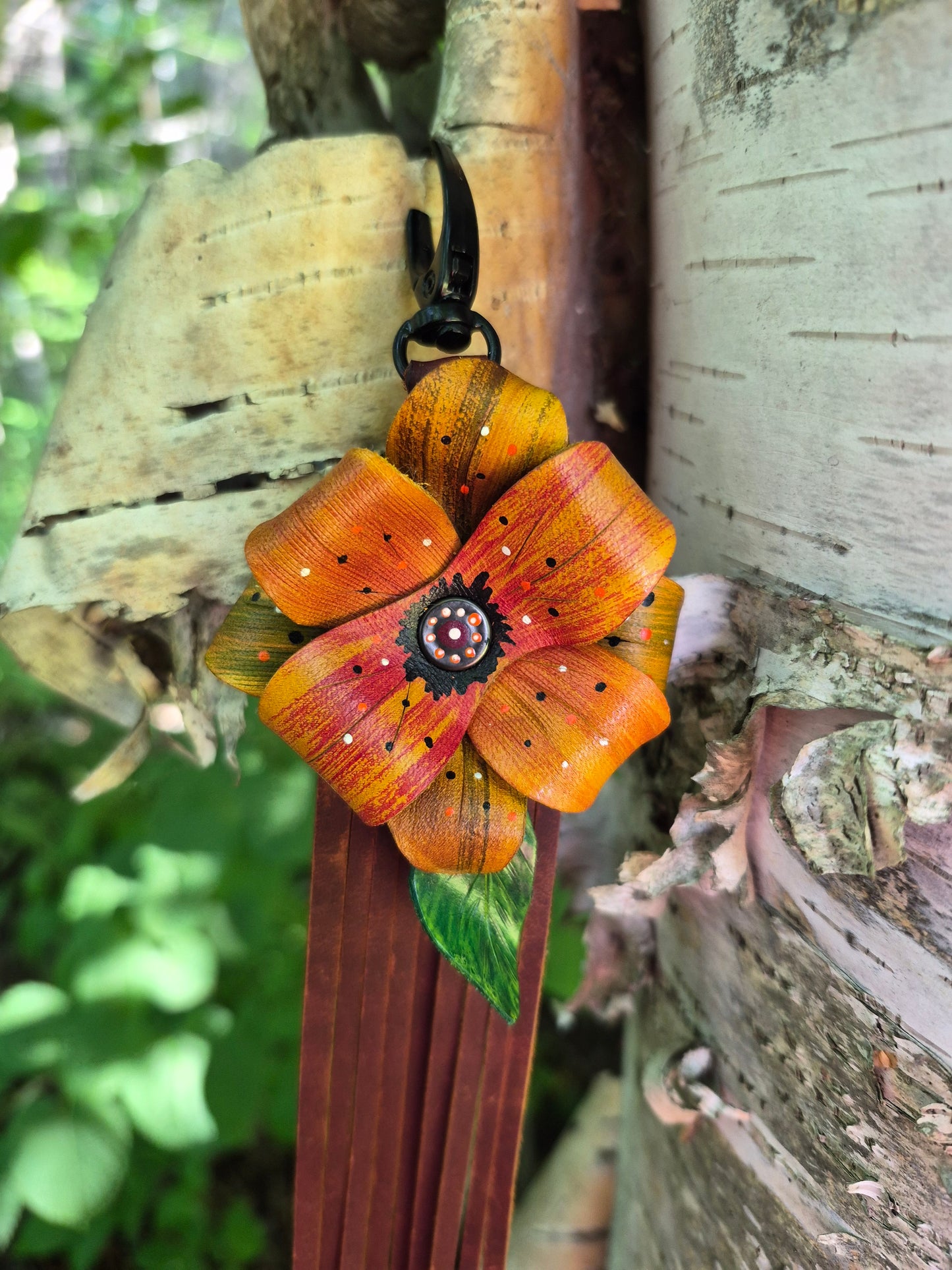 (16PC26) Leather Flower Purse Charm - Soft Yellows