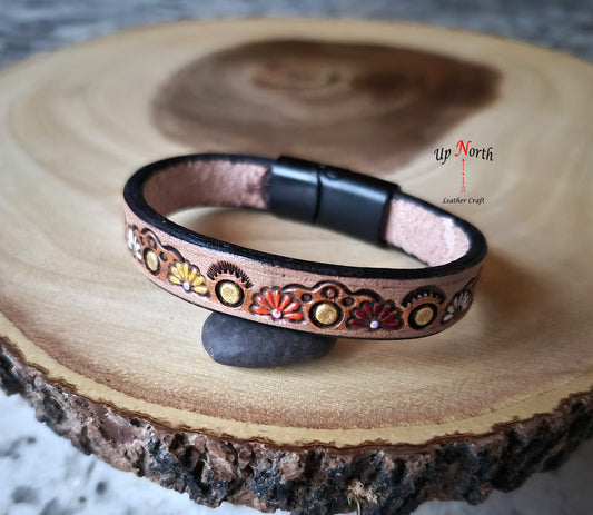 (17BR25) Leather Bracelet - Floral