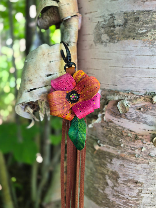 (17PC26) Leather Flower Purse Charm - Pretty in Pink