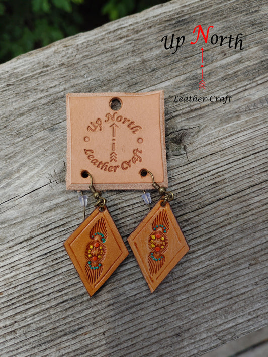 (18ER24) Handmade Leather Earrings - Southern Sun III