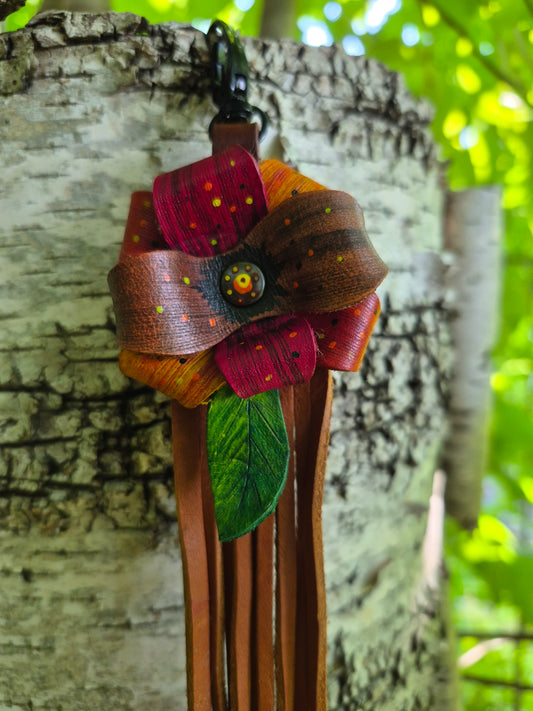 (19PC26) Leather Flower Purse Charm - Red Earth