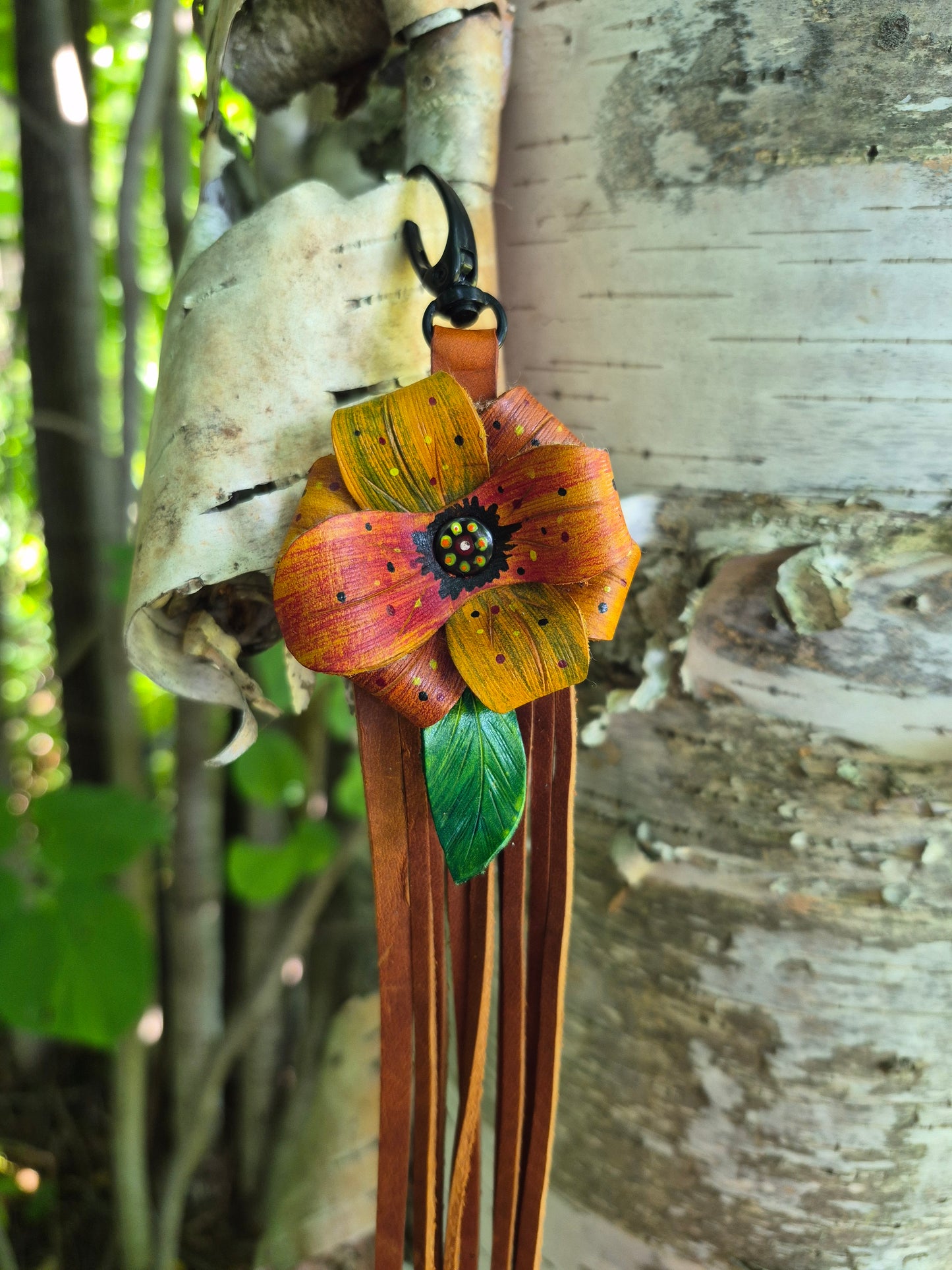 (20PC26) Leather Flower Purse Charm - Warm Spice