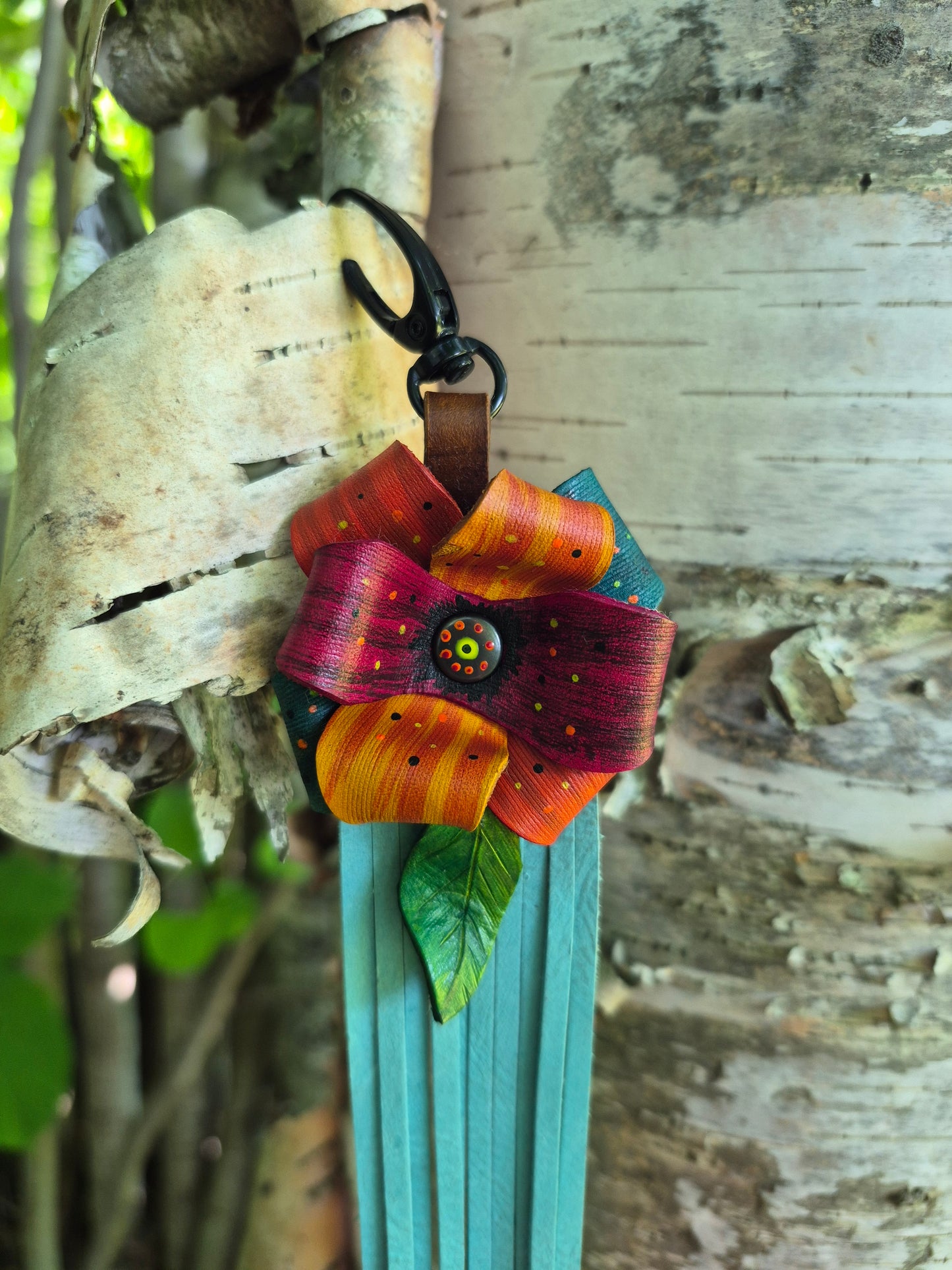 (21PC26) Leather Flower Purse Charm - Desert Sunset