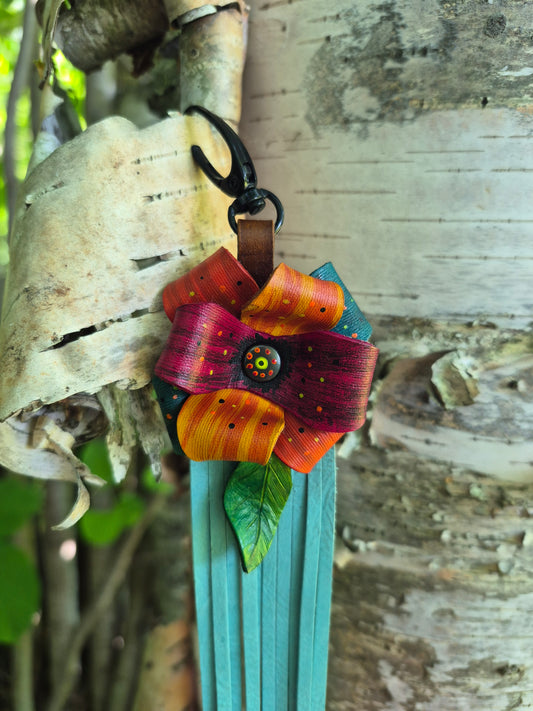 (21PC26) Leather Flower Purse Charm - Desert Sunset