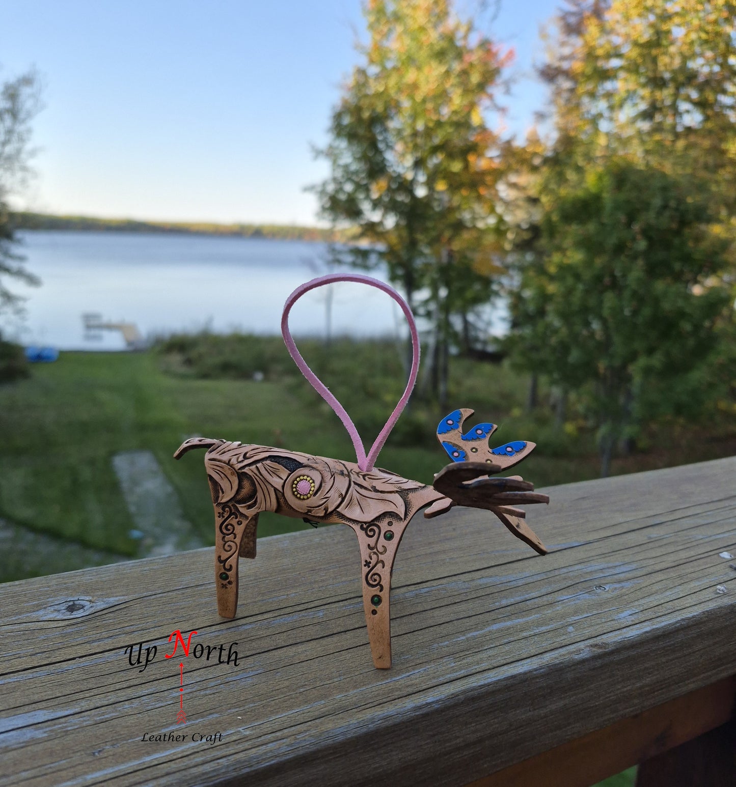 (23OM25) Leather Moose Ornament - Scrolls