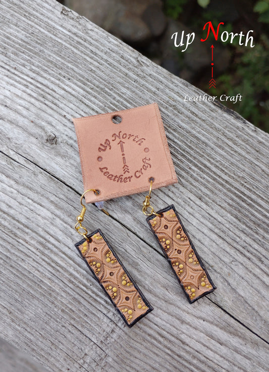 (29ER24) Handmade Leather Earrings - Golden Dots