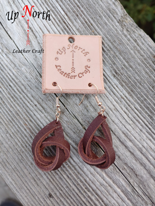 (31ER24) Handmade Leather Earrings - Chocolate Loops