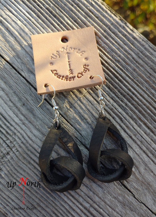 (37ER24) Handmade Leather Earrings - Black Tangles