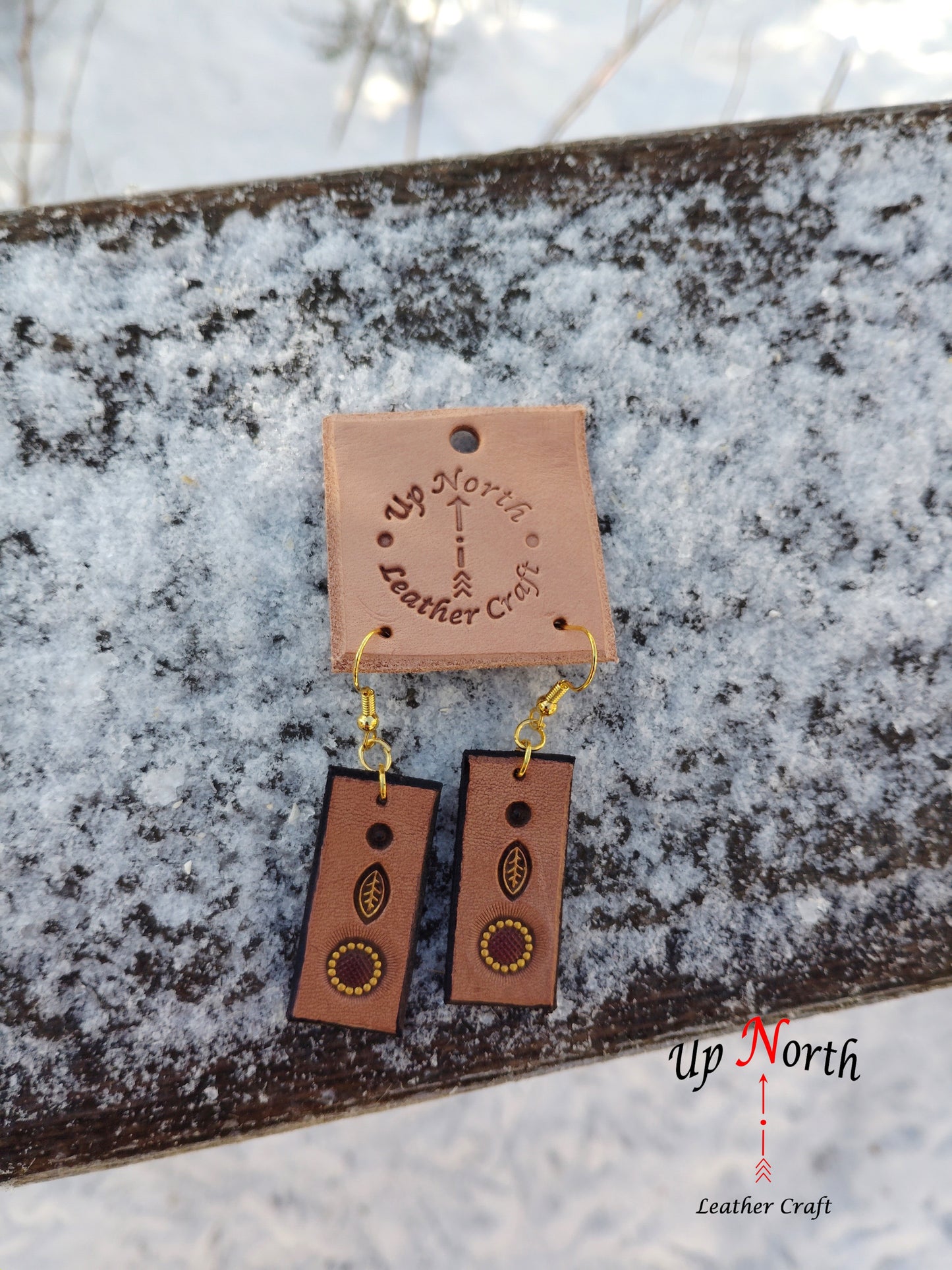 (42ER24) Handmade Leather Earrings - North Star