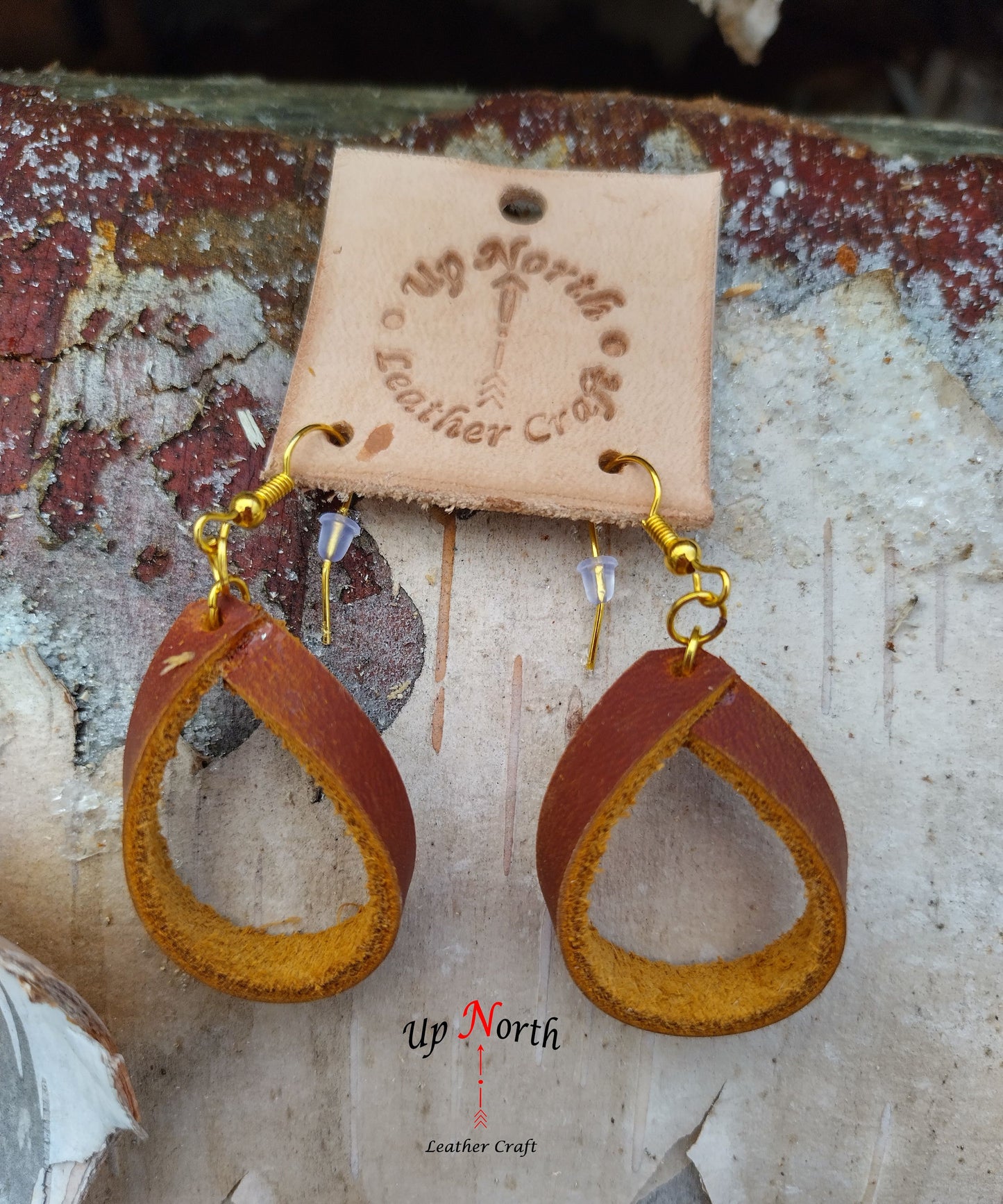 (01ER24) Handmade Leather Loop Earrings - Bourbon Brown