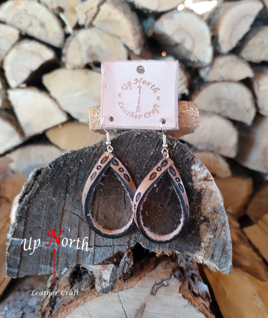 (14ER24) Handmade Leather Earrings - Tan Loops