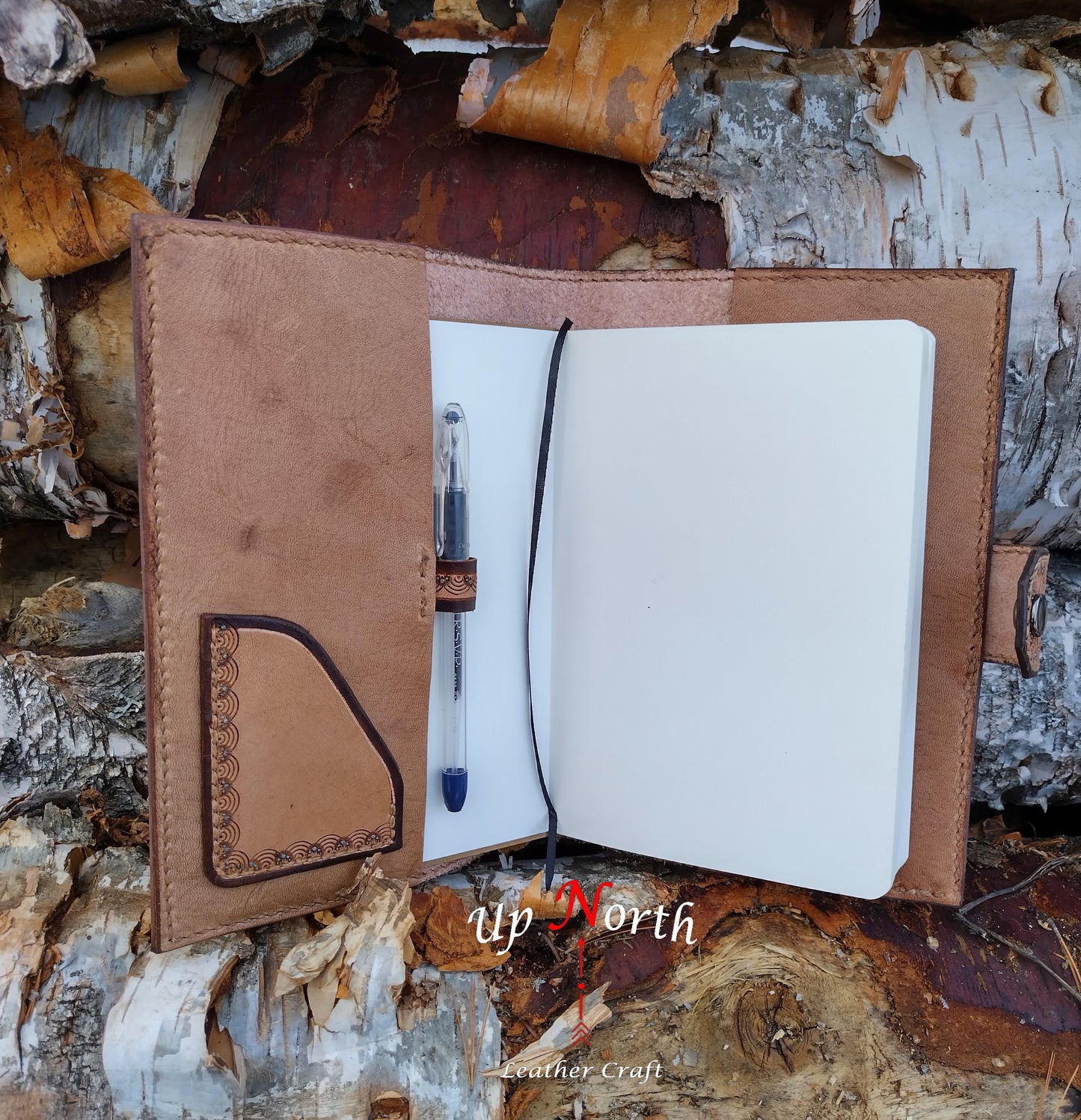 (01JL24) Hand Tooled Large Leather Journal - Hiding Deer