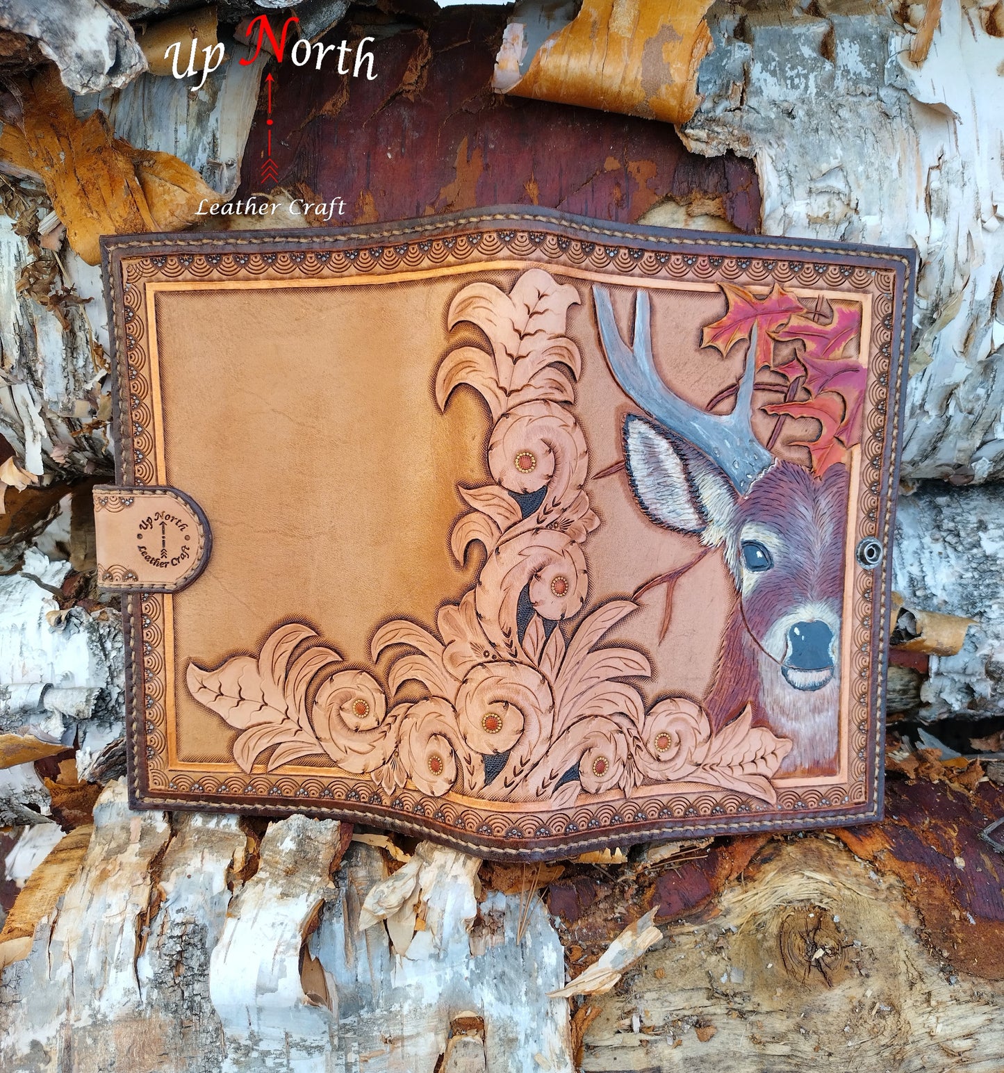 (01JL24) Hand Tooled Large Leather Journal - Hiding Deer