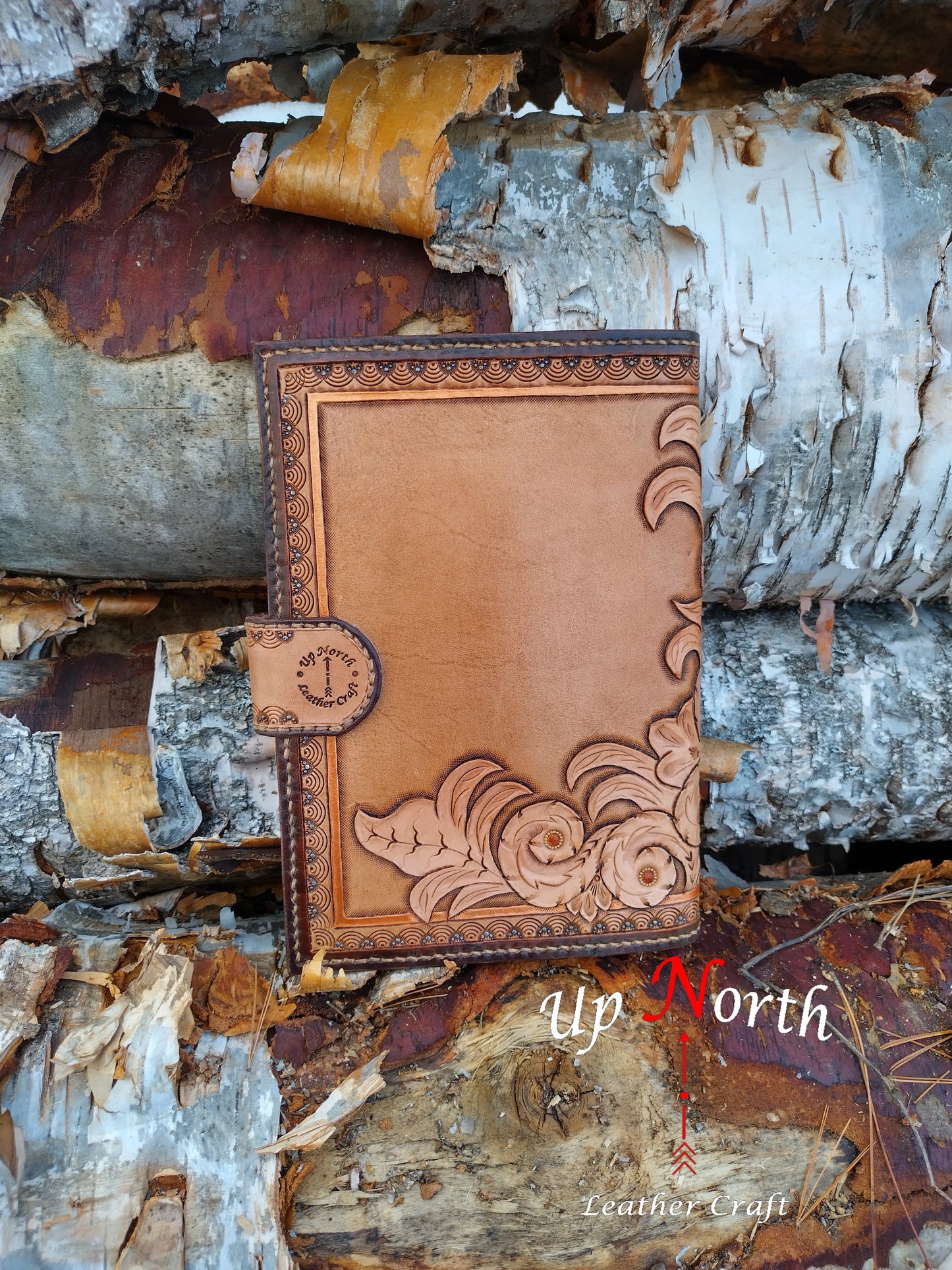 (01JL24) Hand Tooled Large Leather Journal - Hiding Deer