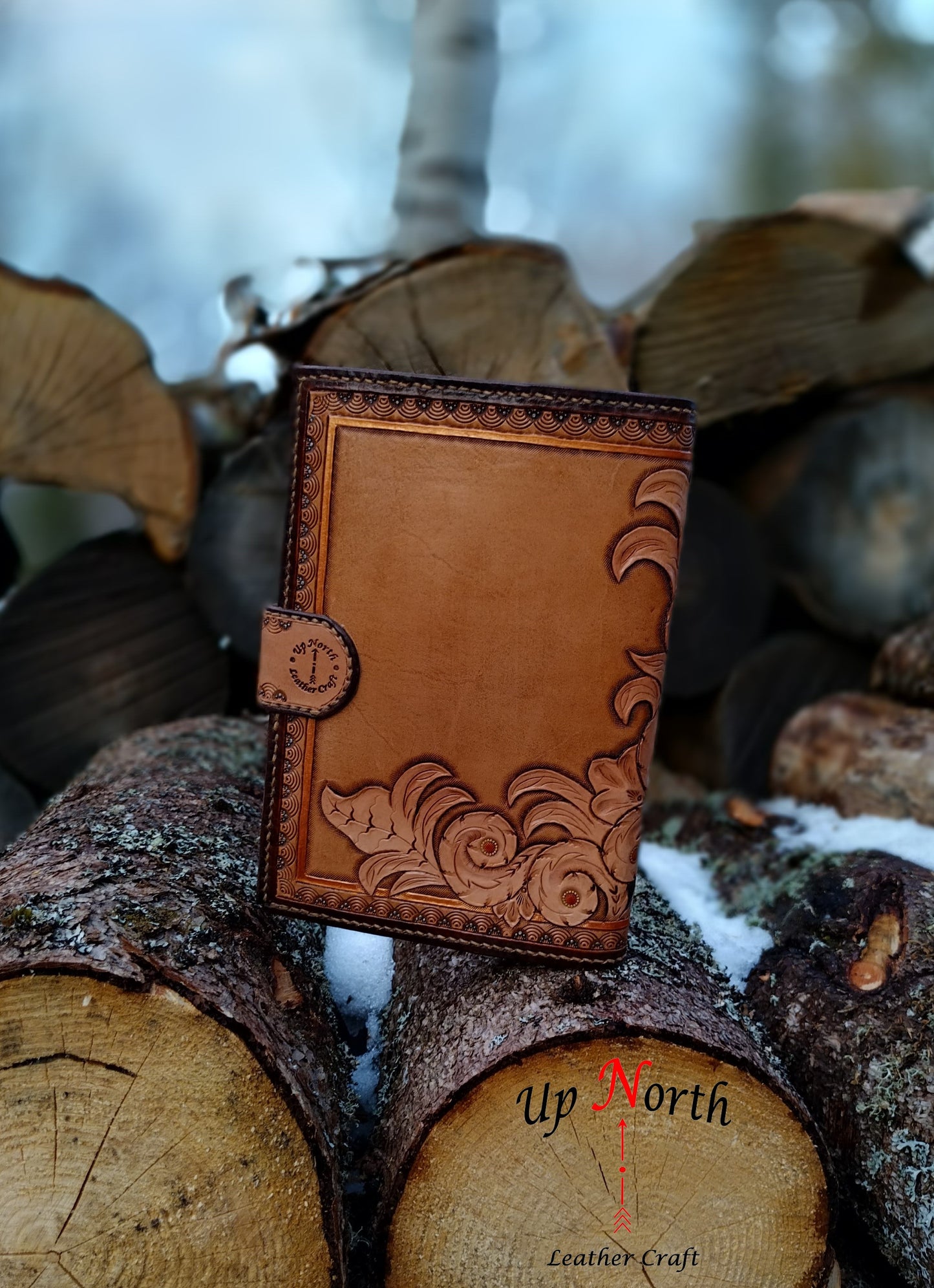 (01JL24) Hand Tooled Large Leather Journal - Hiding Deer