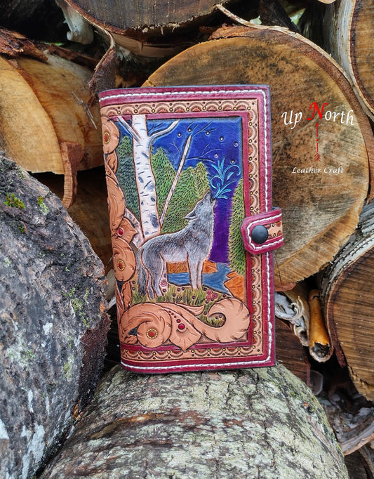 (01JM24) Hand Tooled Medium Leather Journal - Summer Wolf