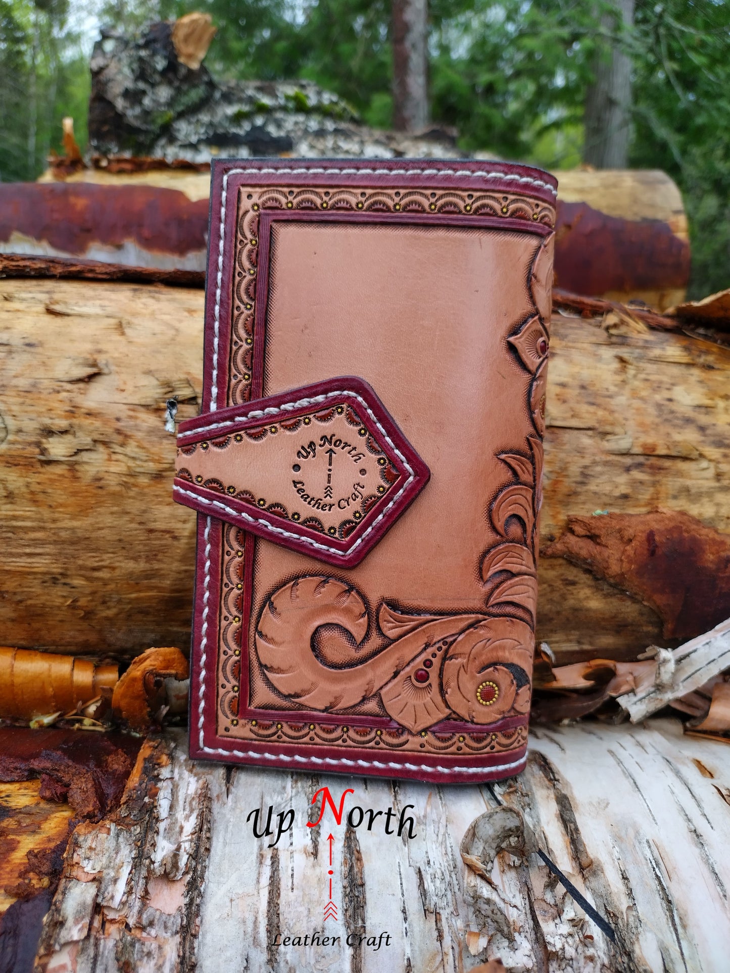 (01JM24) Hand Tooled Medium Leather Journal - Summer Wolf