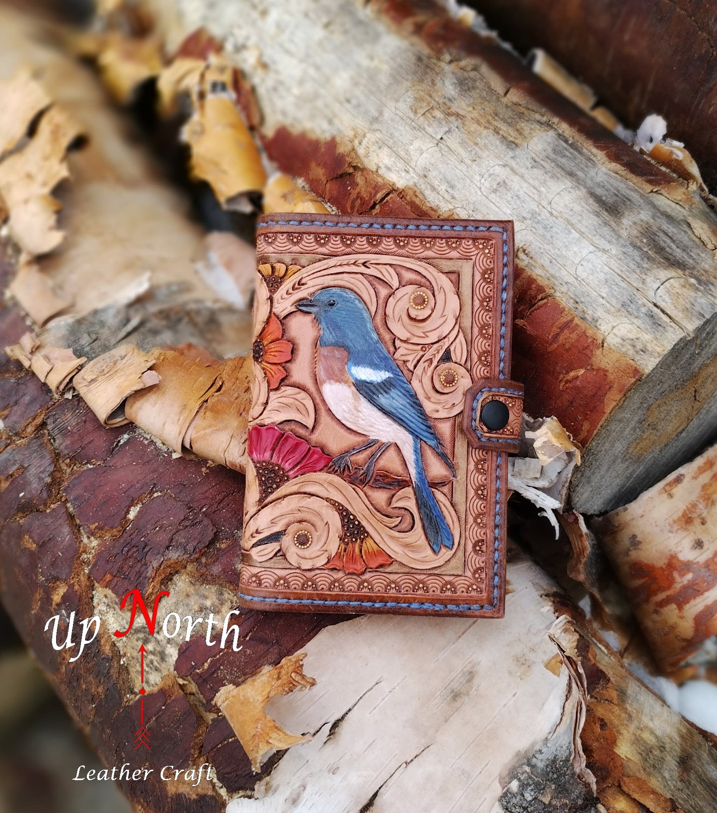 (01JS24) Hand Tooled Small Leather Journal - Lazuli Bunting