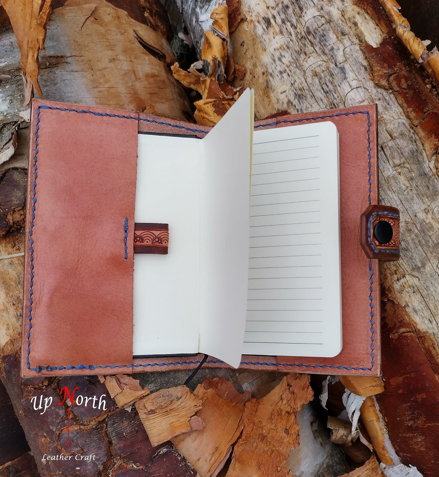 (01JS24) Hand Tooled Small Leather Journal - Lazuli Bunting