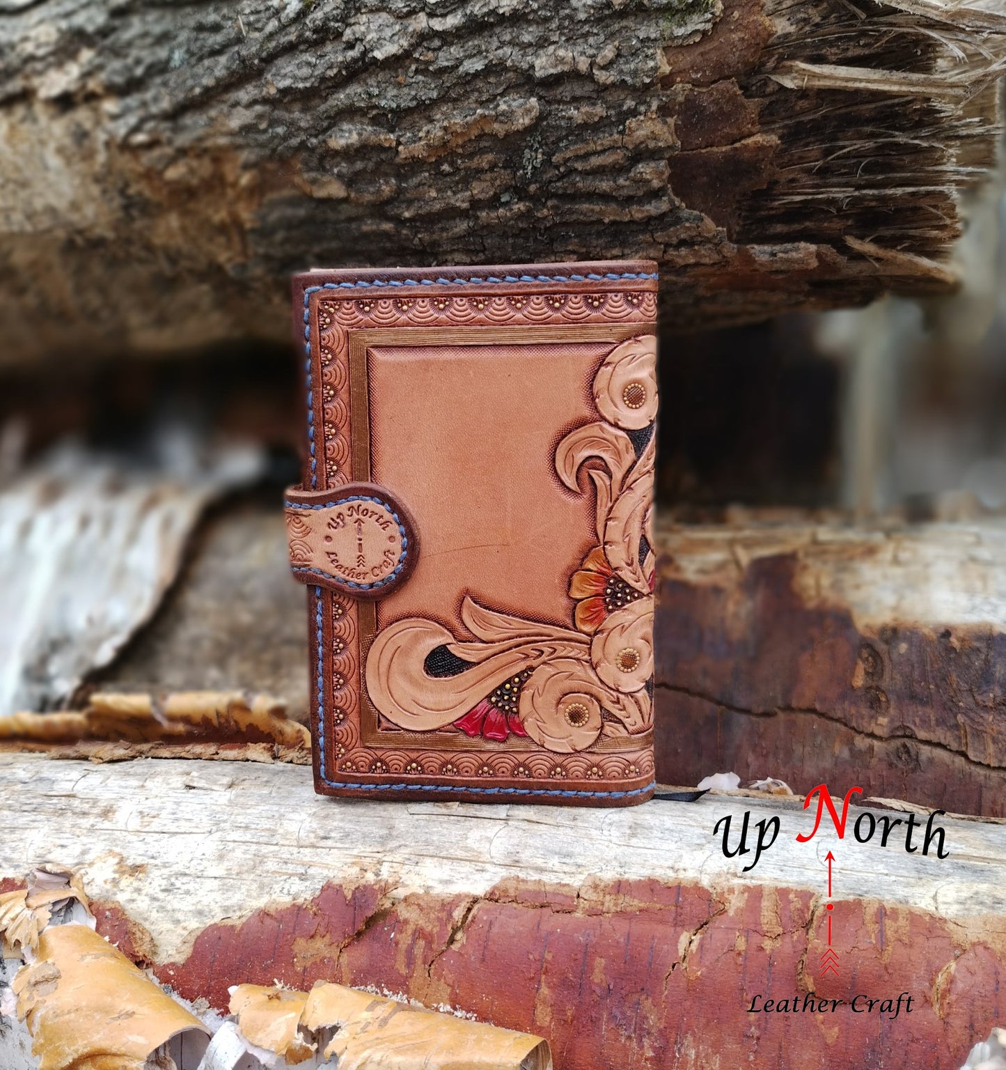 (01JS24) Hand Tooled Small Leather Journal - Lazuli Bunting