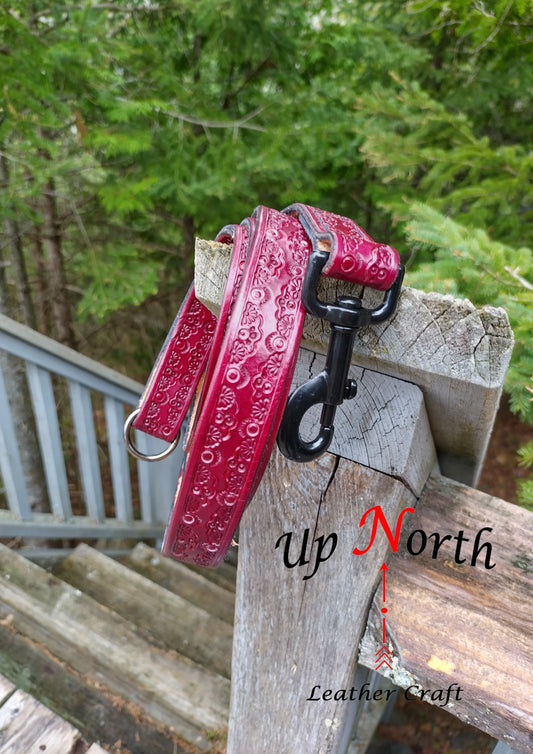 (02LL24) Handmade Leather Dog Leash for Large Dogs - Mahogany