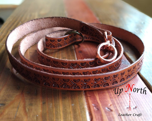 (01LS24) Handmade Leather Dog Leash for Small Dogs - Cordovan