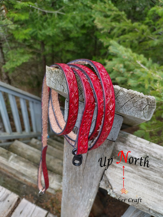 (02LXS24) Handmade Leather Dog Leash for Extra Small Dogs - Red