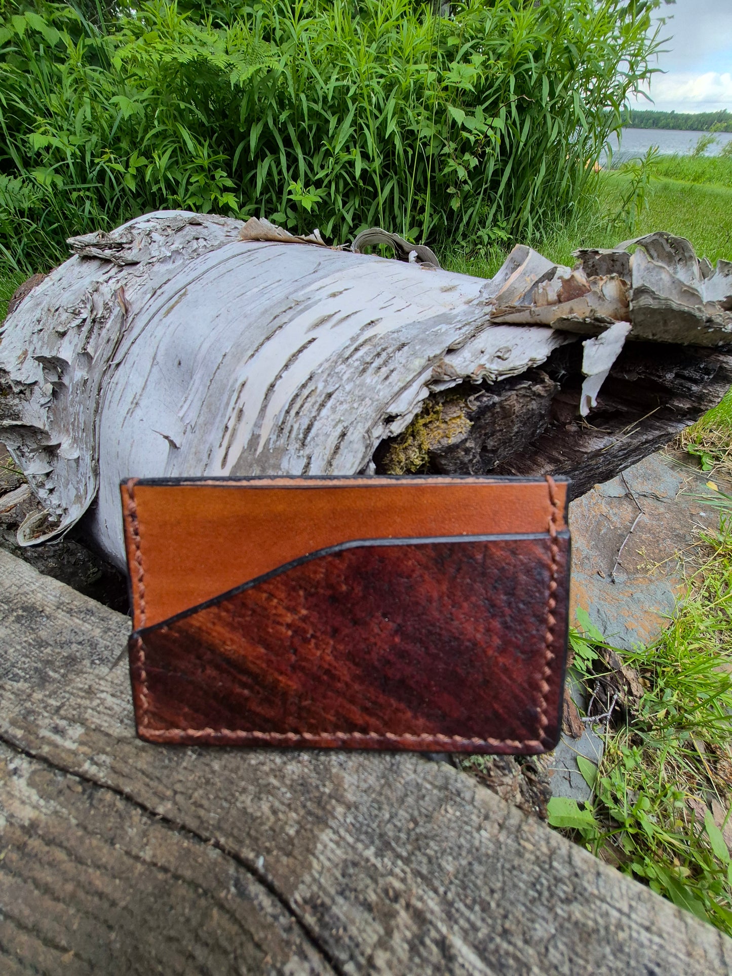 (03SW26) Leather Minimalist 3-Slot Wallet-Wood Grain